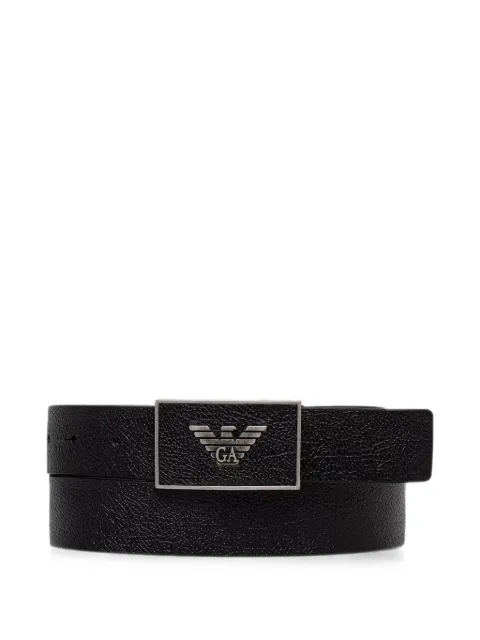 Emporio Armani logo-plaque pebbled-leather belt Black EM006626AF27758