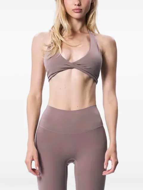 God Save Queens twist-front halterneck crop top Brown GSQ144333