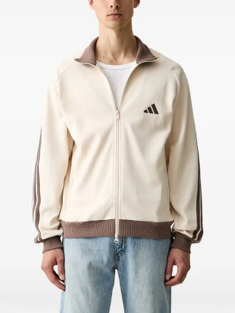 adidas logo-embroidered striped-sleeve zip-up sweatshirt Neutrals KV8380