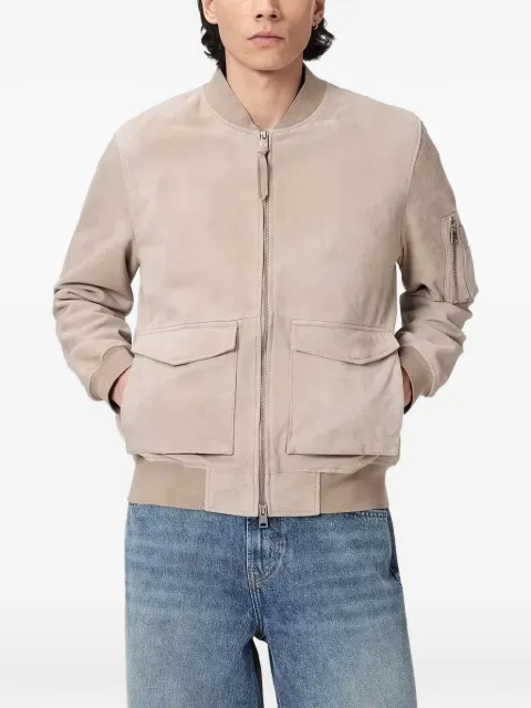 AllSaints suede-finish zip-up bomber jacket Neutrals M037LE