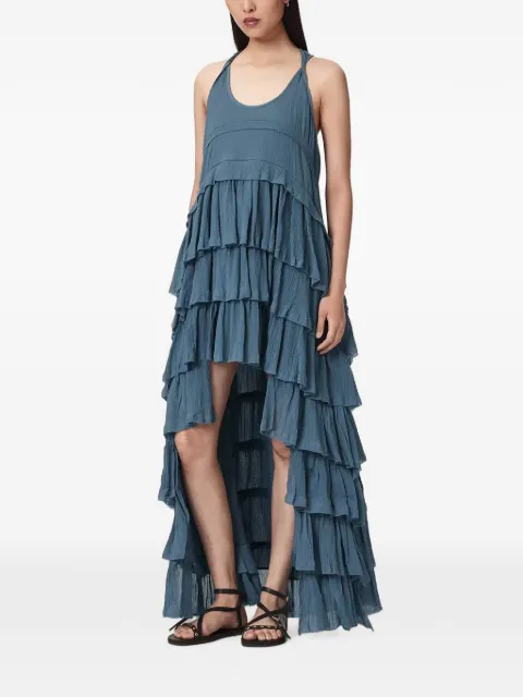 AllSaints maxi ruffled tiered-skirt dress Blue W163DE