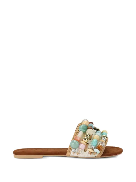 Kurt Geiger London bead-embellished Eagle-plaque slides Neutrals 4725445619
