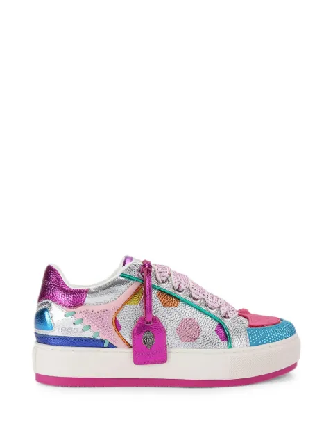 Kurt Geiger London crystal-embellished metallic leather sneakers Silver 5853469109