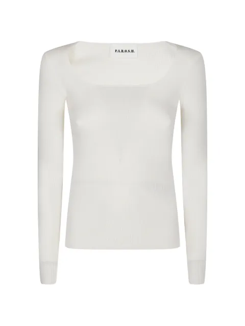 P.A.R.O.S.H. ribbed-knit square-neck T-shirt White D541503LONG