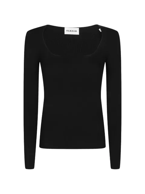 P.A.R.O.S.H. ribbed-knit scoop-neck long-sleeve wool T-shirt Black D541503LONG