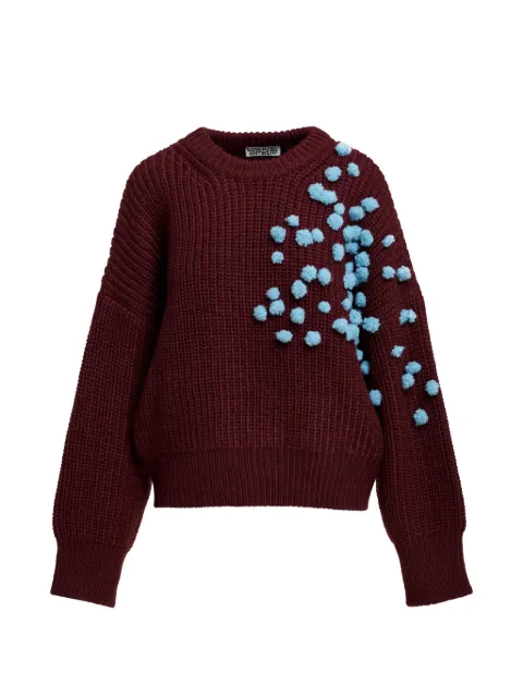 Essentiel Antwerp pompom-embellished chunky-knit sweater Red KOSTAR