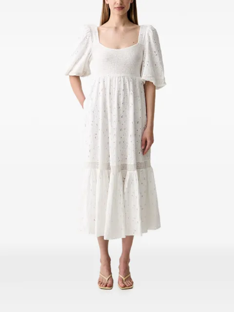 Pedro Del Hierro broderie-anglaise smocked midi dress White 3813576