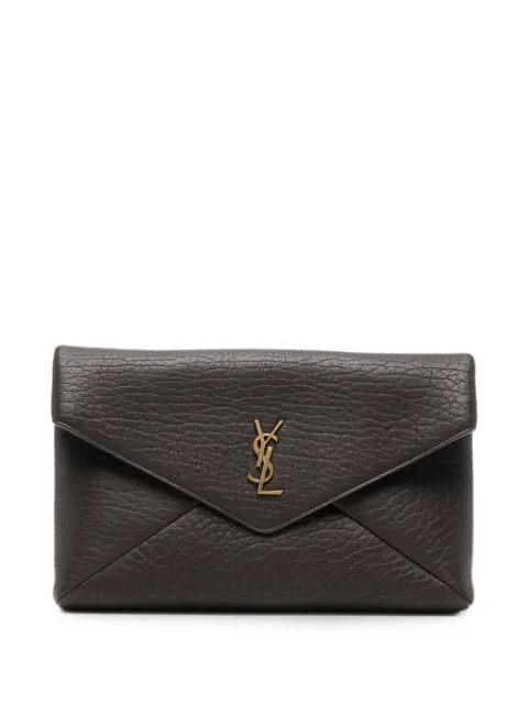 Saint Laurent Cassandre grained-leather clutch bag Brown 769307AACYT
