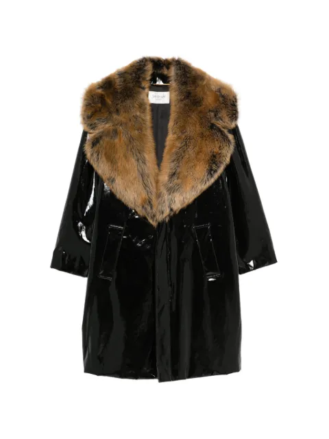 Saint Laurent cocoon coat in lacquered canvas and shearling Black A003IKY4L59