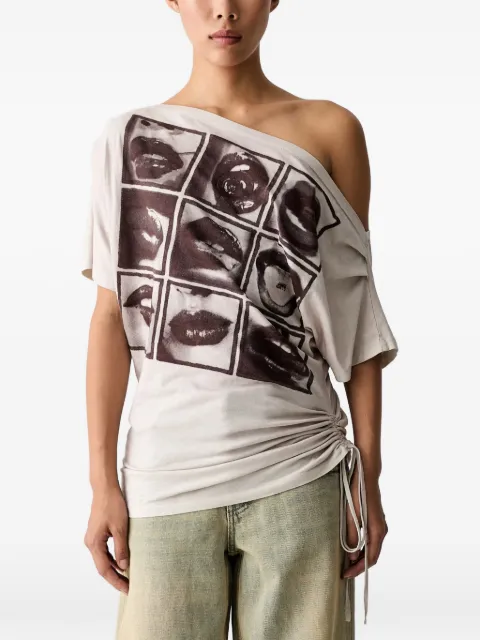 Miss Sixty graphic-print off-shoulder T-shirt Neutrals 6M2SJ40000