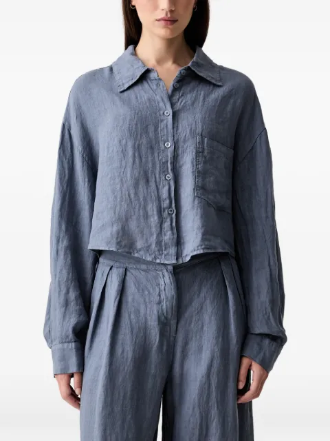 VICOLO cropped button-down linen shirt Blue TAB0653