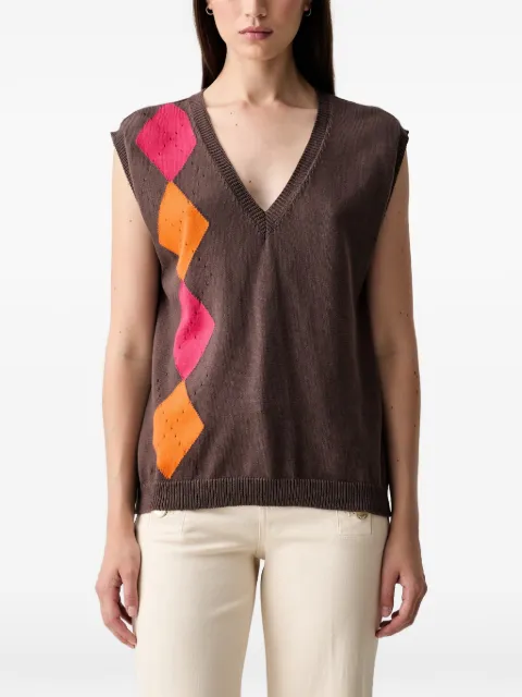 VICOLO argyle-pattern V-neck sweater Brown 2AB2116