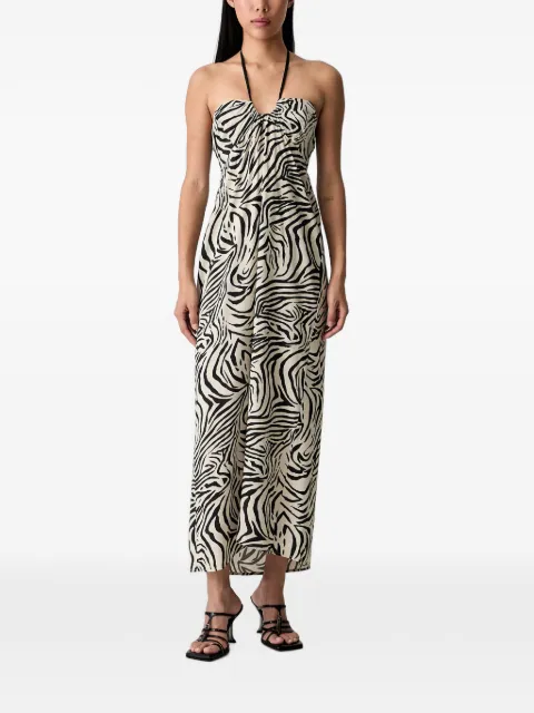VICOLO zebra-print halterneck maxi dress Neutrals TAB2605