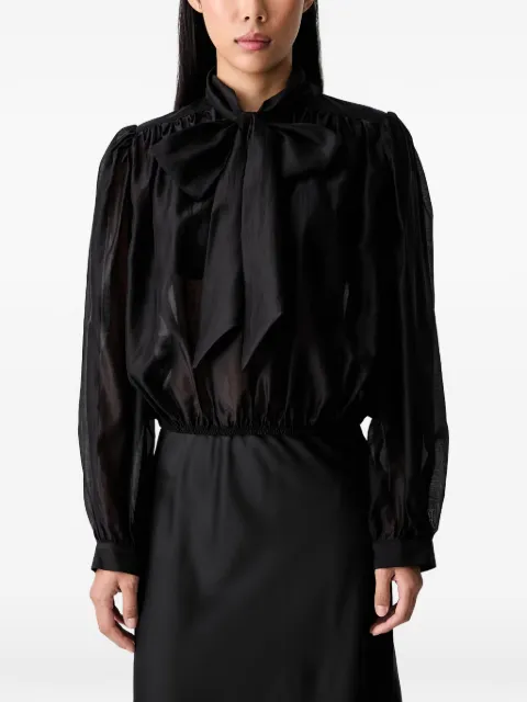 VICOLO pussy-bow sheer-finish blouse Black TAB1001