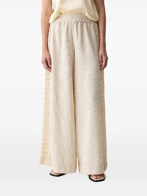 VICOLO stripe-pattern lace-trim palazzo pants Neutrals TAB2548