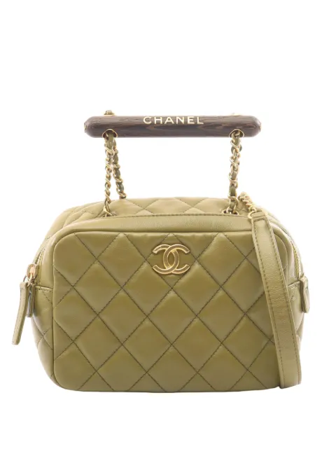 CHANEL Pre-Owned 2021-2026 Mini Quilted Lambskin Wenge Wood Bowling Bag satchel Green CE1JS1LHONI44EGQ