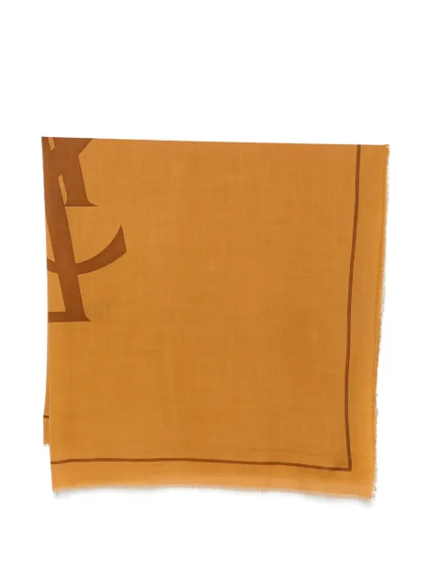Saint Laurent logo-print frayed scarf Brown A002CB3Y200