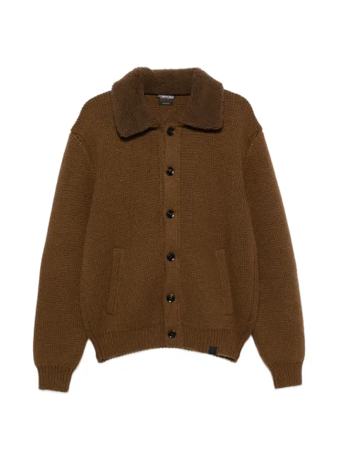TOM FORD shearling-collar elbow-patch cardigan Brown KBL018YMK094