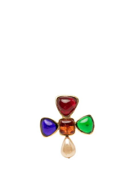 CHANEL Pre-Owned 1980-1990 Gold Plated Multicolored Gripoix and Faux Pearl Pin Brooch costume brooch Gold 4XPI4OIMDX70R3OZ