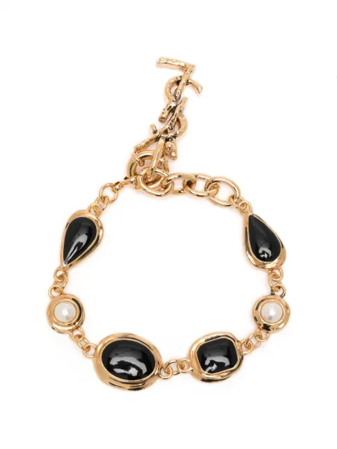 Saint Laurent cabochon-embellished faux-pearl bracelet Gold A002H8Y15E2