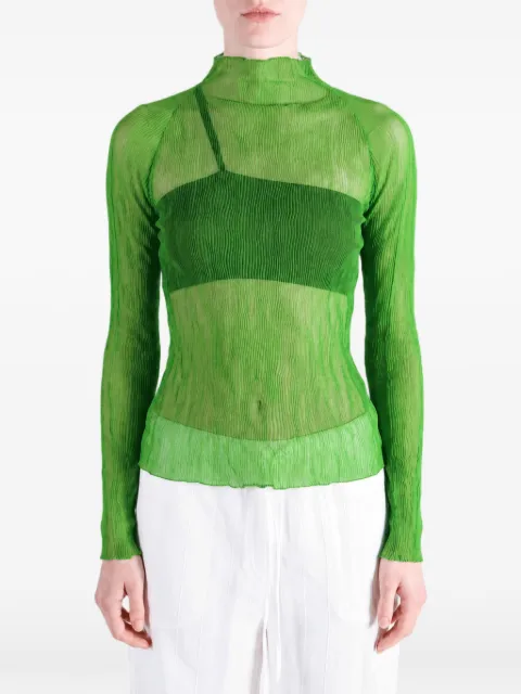 Issey Miyake Chiffon Twist 1 pleated high-neck top Green IM68FJ410