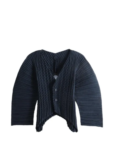 Issey Miyake Unfurling Pleats pleated asymmetric-hem cardigan Blue IM68FO105