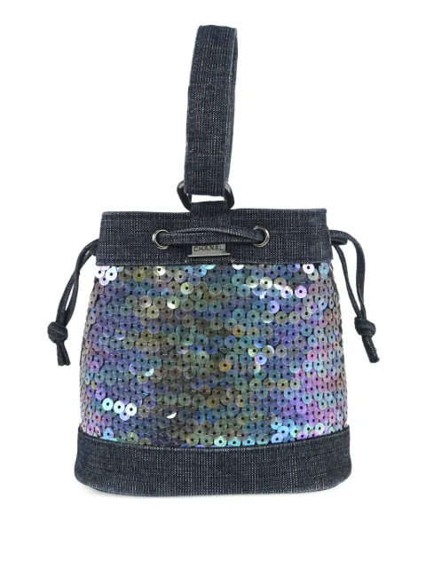 CHANEL Pre-Owned 1998 sequin-embellished drawstring bucket bag Blue 179186