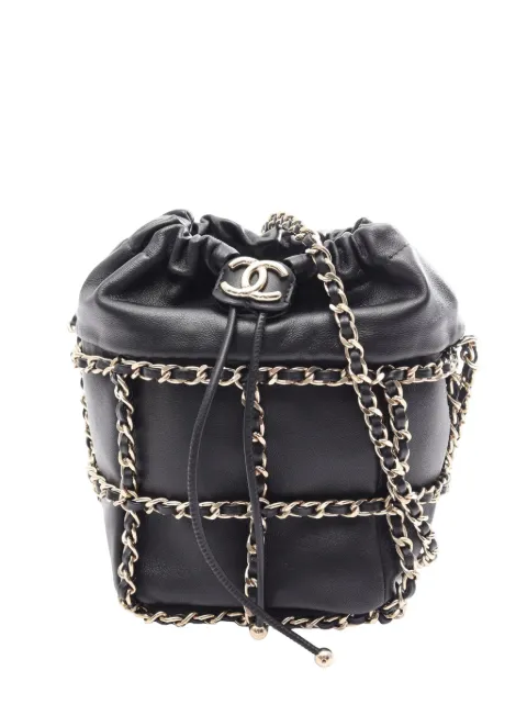 CHANEL Pre-Owned 2020 CC Lambskin Drawstring Chain bucket bag Black ZDMB0XKQGFS43JRJ