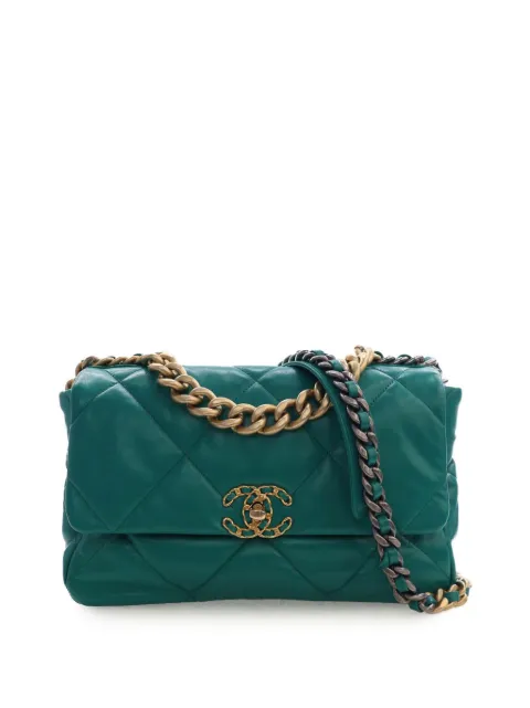 CHANEL Pre-Owned 2019 Large Lambskin 19 Flap satchel Green MEMMISMJ4OVGV663