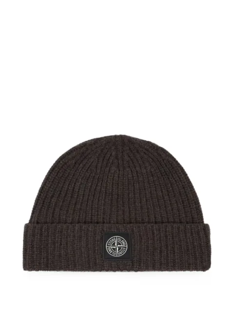 Stone Island logo-patch ribbed-knit beanie hat Brown L2S15N100012S00B4