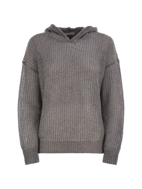 Peserico sequin-embellished open-knit hoodie Grey A99242F0509335272