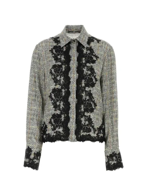Ermanno Scervino lace-trim Prince of Wales check shirt Grey D492K362APWEK