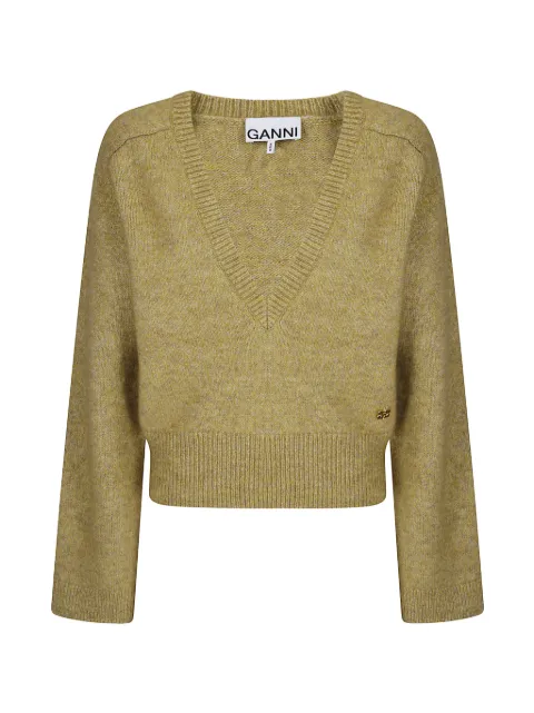 GANNI melange V-neck sweater Yellow A1150050