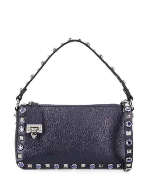 Valentino Garavani Rockstud small shoulder bag in laminated-calfskin with cabochon stones Blue 8W0B0J47PAXF8Y