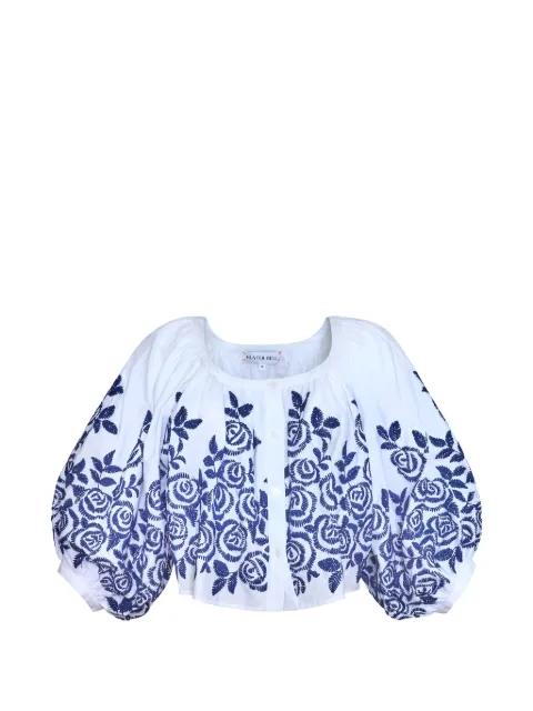 Hunter Bell Marie floral-embroidered puff-sleeve top White 26PFT10