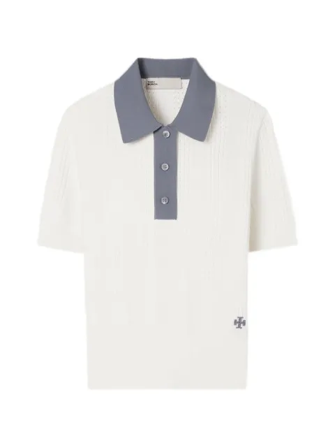 Tory Burch pointelle-knit polo top White 83178