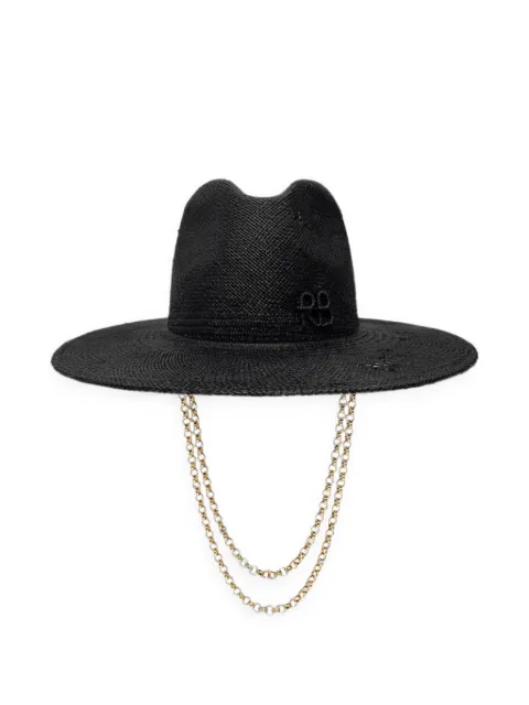 Ruslan Baginskiy double-chain-strap straw fedora hat Black DOUBLECHAINSTRAPFEDORAHATFDR033STRPRV2CHA9PSRBBLACKR26