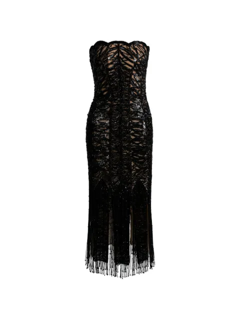 Elie Saab bead-embroidered fringed dress Black D1188NS26BE071