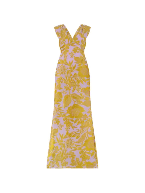Lela Rose floral-fil coupé V-neck maxi dress Pink PF269603