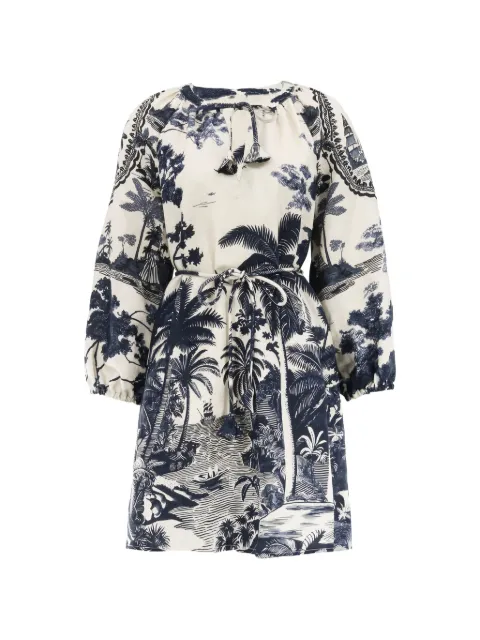 Hunter Bell Lisette tropical-print tie-waist mini dress Neutrals 26PFD23BERTOI
