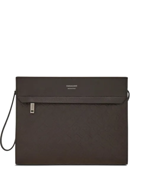 Ferragamo Gancini-embossed leather clutch bag Brown 793961