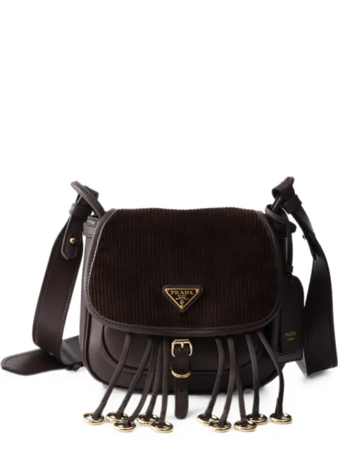 Prada Corsaire corduroy and leather mini shoulder bag Brown 1BD412VOOU2ZU7