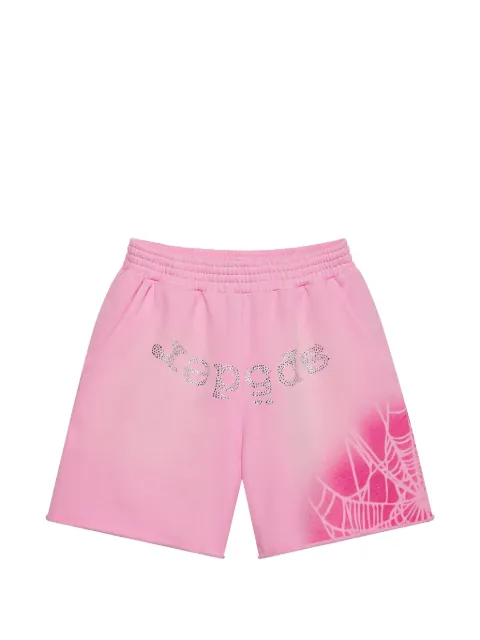 SP5DER rhinestone-embellished spray-print track shorts Pink SP5DER573