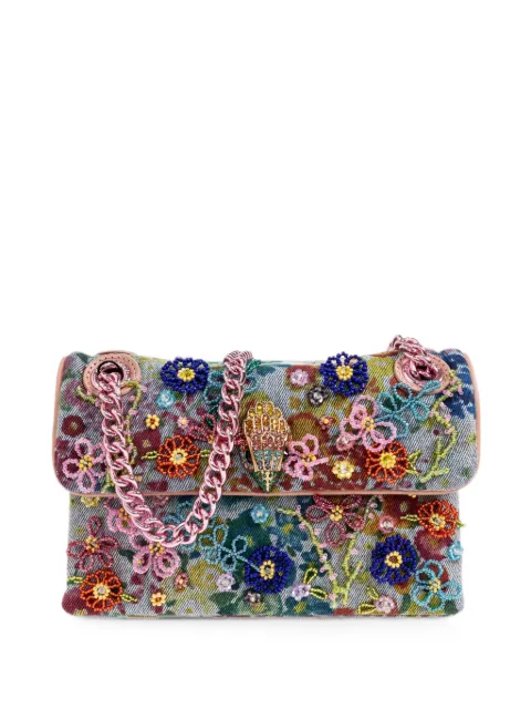 Kurt Geiger London Mini Kensington bead-embellished floral-print shoulder bag Blue MINIKENSINGTONFLOWER0