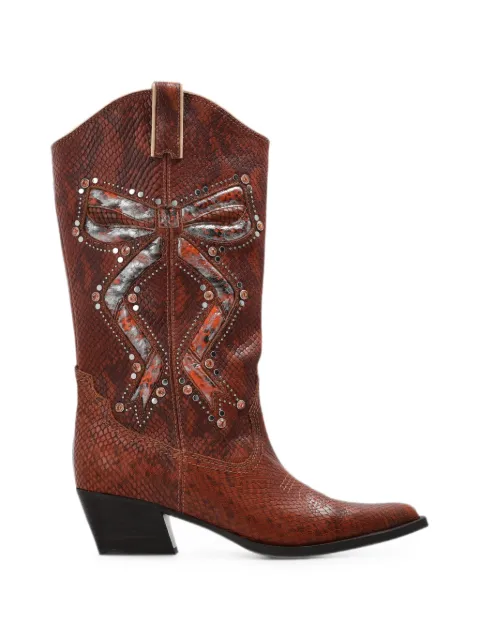 Kurt Geiger London Rodeo Bow snakeskin-effect cowboy boots Brown RODEOBOWCOWBOY0