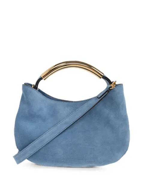 Moschino logo-plaque suede tote bag Blue MC4177PP1POF0