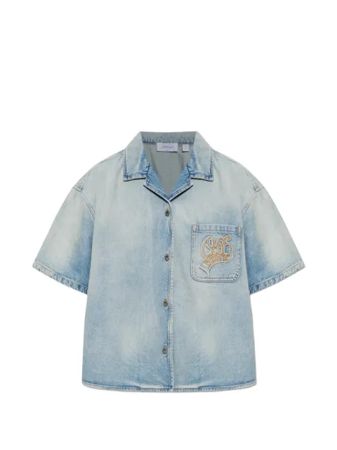 Off-White logo-patch short-sleeve shirt Blue 2FA00585TW417