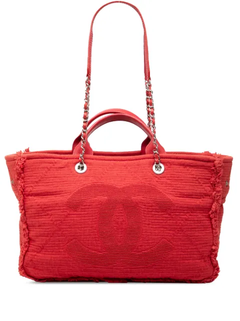 CHANEL Pre-Owned 2019 Medium CC Quilted Canvas Double Face Deauville Tote satchel Red P5B9ZN9KTGKA53S1