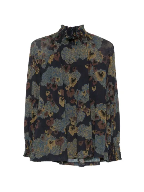 Siyu floral-print smocked-neck blouse Blue ARMIDETULLE299T05
