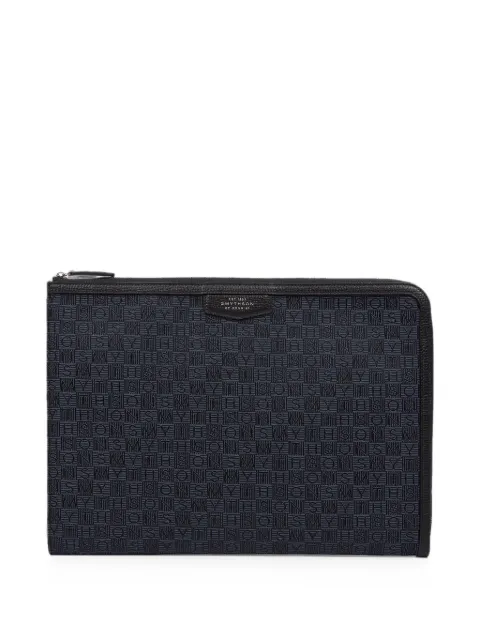 Smythson small Stamp-canvas laptop case Blue 1206107